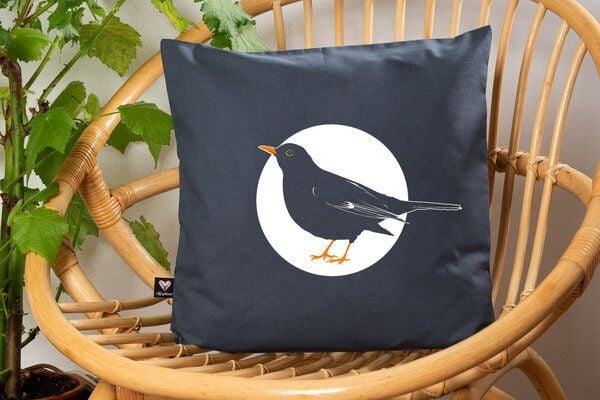Thumbnail - Hirschkind Bio-Kissenbezug 'Amsel' dunkelgrau, 40*40 cm