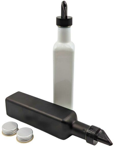 Thumbnail - mikken 2er Set Ölflasche / Essigflasche 250 ml (schwarz/weiß beschichtet) mit Ausgießer Glasflaschen matt schwarz / glän...