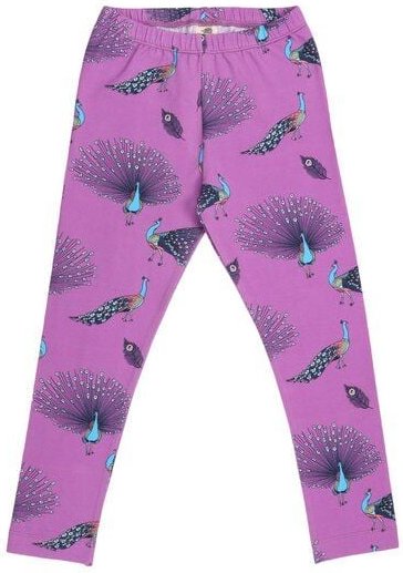 Kinder Leggings GOTS-zertifiziert aus Bio-Baumwolle lila mit Pfauenfeder-Muster – Walkiddy