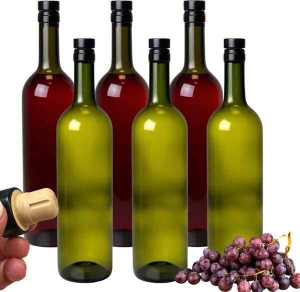 mikken 6er Set Ölflasche 750ml Weinflasche Glasflasche mit Korken