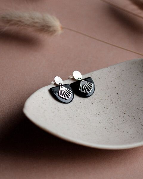 lille mus Ohrstecker 'Halbkreis Fächer' aus Porzellan und 925 Silber / vergoldet