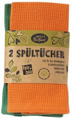 weltPartner 2er-Set Spültücher fair + aus Bio-Baumwolle, 30x30 cm