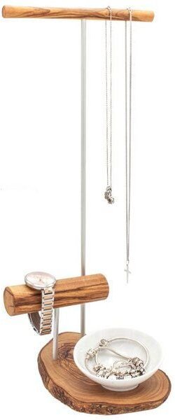 Olivenholz erleben Schmuckständer Alma inkl. Porzellanschale für Kleinkram