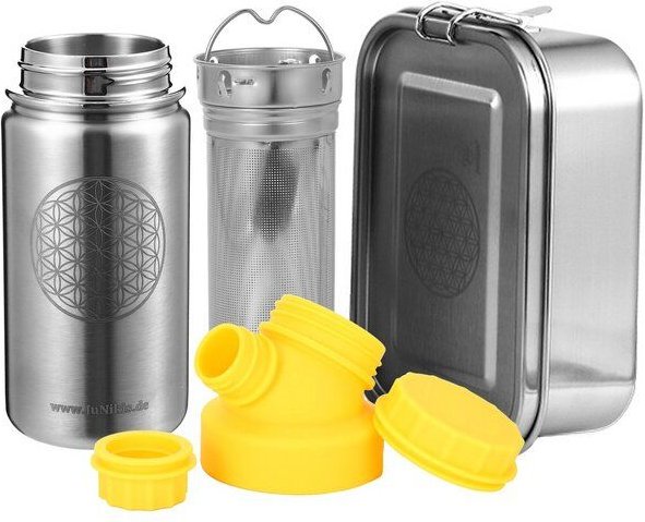 JN JuNiki's Einschulungs-Set "Blume des Lebens": Lunchbox + Edelstahltrinkflasche + Teefilter