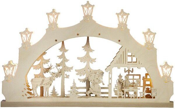 Weigla® Holzkunst Kleiner Schwibbogen "Weihnachtsabend" 7 flammig LED Beleuchtung