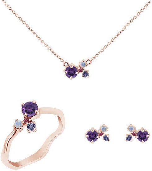 Thumbnail - Eppi Cluster Schmuckset mit Amethysten und Edelsteinen Halli
