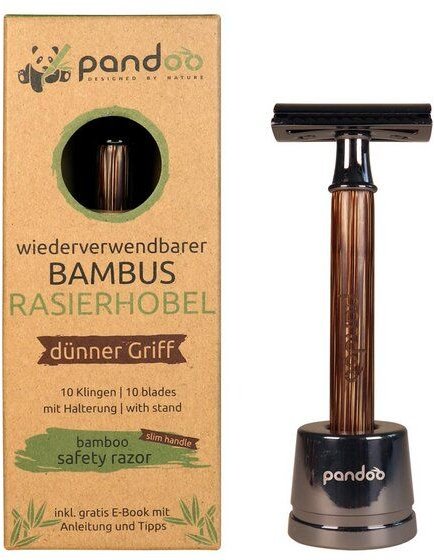 Thumbnail - pandoo Rasierhobel aus Bambus | inkl. 10 Klingen | schmaler oder breiter Griff
