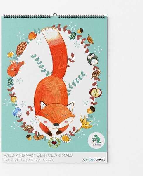 Photocircle Wilde & Wundervolle Tiere Wandkalender 2026 fürs Kinderzimmer mit süßen, fantasievollen Illustrationen von J...