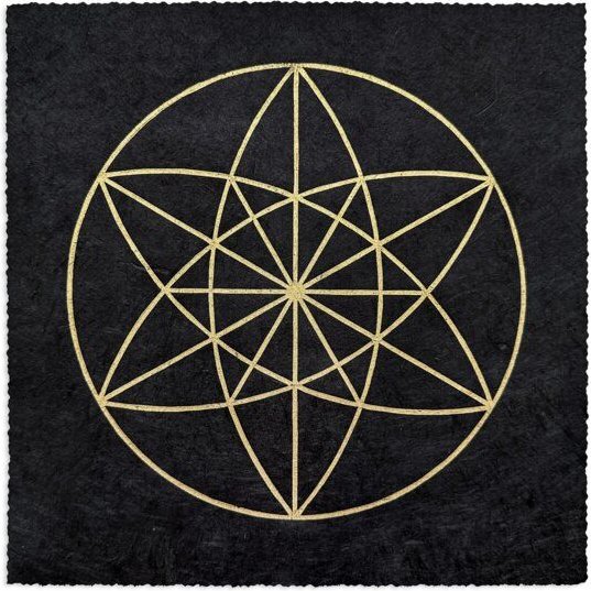 Veskor Cassiopeia VEKTOR EQUILIBRIUM II Heilige Geometrie Linoldruck | 22 × 22 cm | Gold auf Schwarz