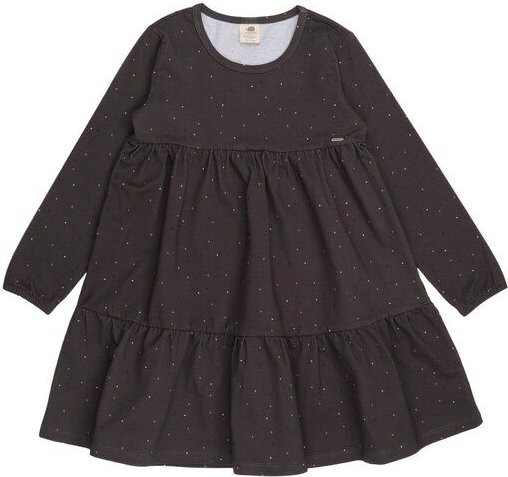 Mädchen Kleid GOTS-zertifiziert aus Bio-Baumwolle, grau mit bunten Punkten, Volantrock, langarm – Walkiddy