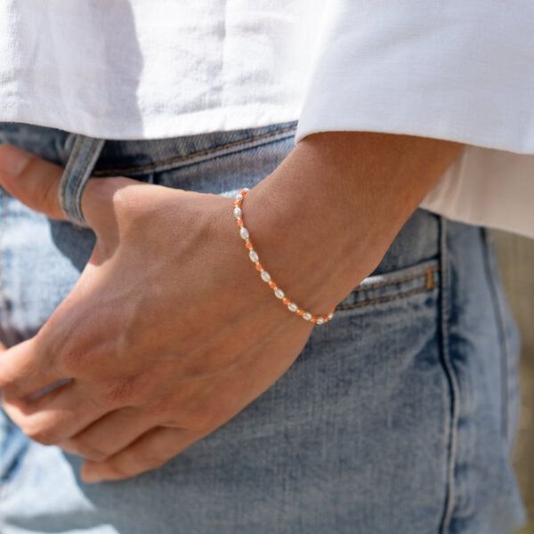 Thumbnail - juni Sommer Perlenarmband "Tropical" - neon orange, türkis oder golden