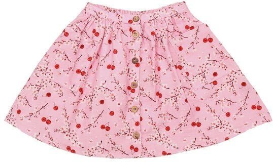 Kleinkinder Rock Rosa mit Kirschen- und Blütenprint aus Bio-Baumwolle – Walkiddy