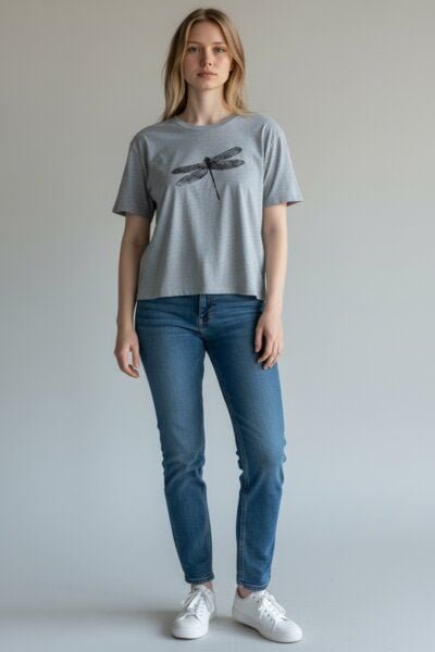 ilovemixtapes Libelle Relaxed Fit Damen T-Shirt aus Modal - Heather Grey