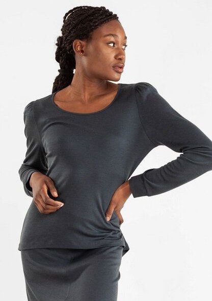 Thumbnail - Alma & Lovis Bluse mit Ärmelraffung aus Tencel und Wolle | Wool-Ten Bluse