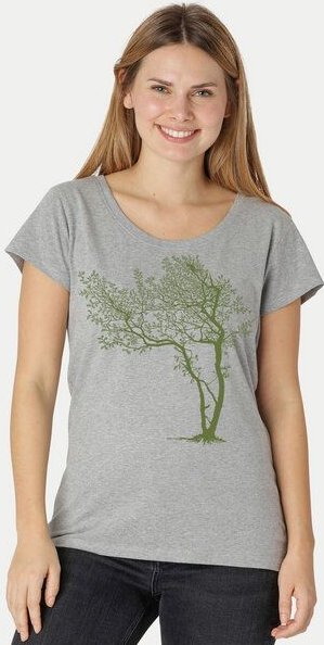 Peaces.bio - handbedruckte Biomode Bio-Damen-Loosefit-T-Shirt Fancy Tree