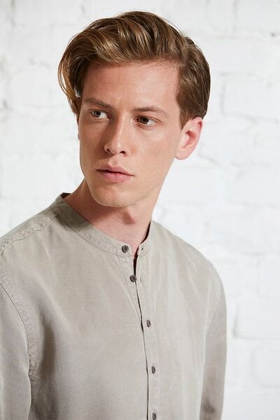 Wunderwerk Herrenhemd ohne Kragen aus Lyocell (TENCEL) & Leinen