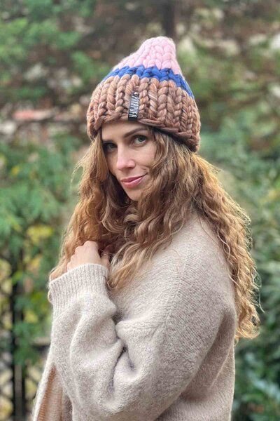 PANAPUFA Handgestrickte Chunky Beanie – 100 % Merinowolle