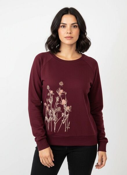 Spangeltangel Pullover, "Distel" burgund, Sweatshirt, Damen, bedruckt, Bio-Baumwolle