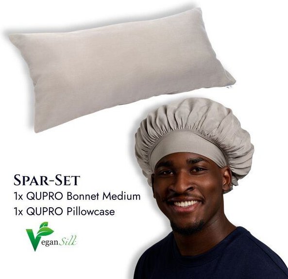 Qupro Spar-Set Schlafhaube & Kissenbezug vegane Seide