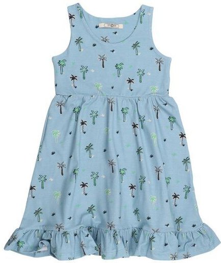 Cotokids Kinder Kleid Bio-Baumwolle, Hellblau, Palmen-Muster, Walkiddy