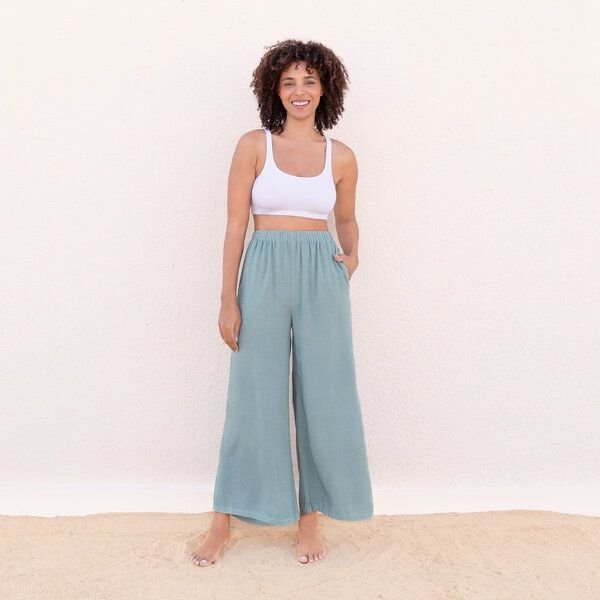 SKY - Damen - JAYA-UNIQUE - lässige Sommerhose, gerade geschnittene Beine, Drawstrings Dip-Dye Färbung handgemacht in Ba...