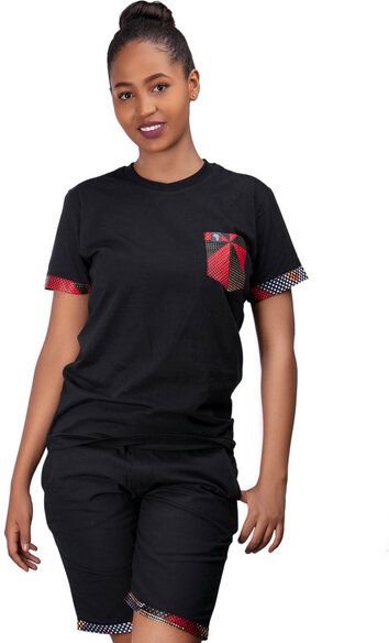 Africulture T-Shirt mit Brusttasche in Kitenge Design