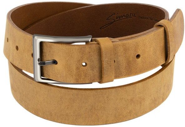 Simaru Herren Ledergürtel Orleans Used-Look, Premium Leder pflanzlich gegerbt