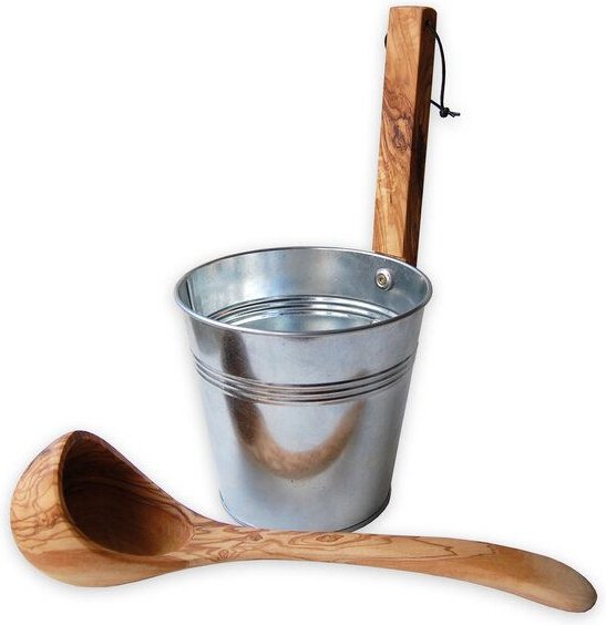 Olivenholz erleben Saunaeimer mit Griff aus Olivenholz 1,5 Liter