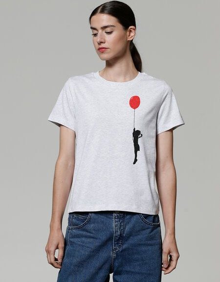 watapparel T-Shirt Frauen Mädchen mit Luftballon (print)