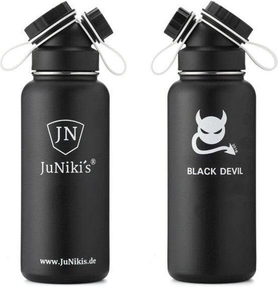 JN JuNiki's Exklusive JuNiki´s Trinkflasche XL aus Edelstahl Vakuum-isoliert 1L/32oz – limitierte Sonderedition „Black D...