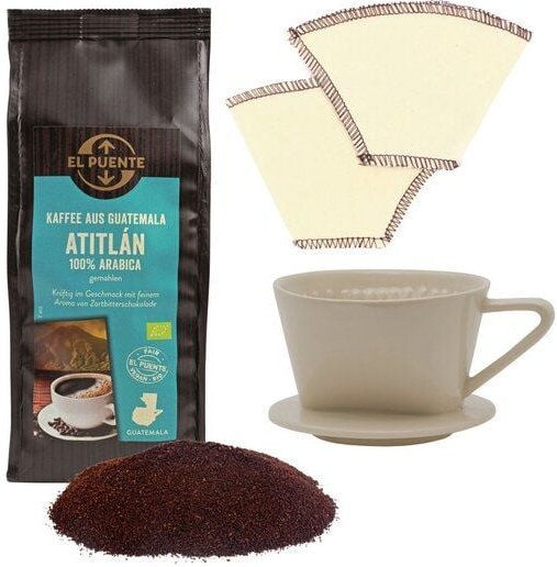 El Puente Zero Waste Barista Geschenk-Set mit Fair Trade Bio-Kaffee und Kaffeefiltern