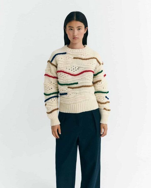 thinking mu Damen Pullover - Macrame Candela Knitted Sweater - aus Wolle