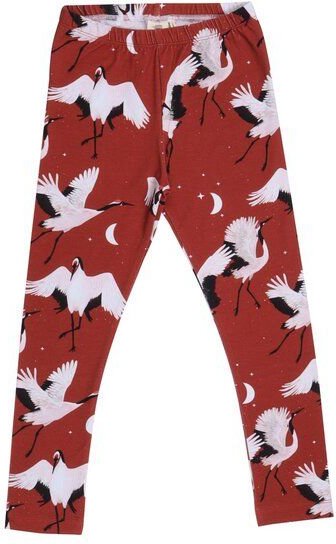 Kinder Leggings GOTS-zertifiziert aus Bio-Baumwolle rot mit Kranich-Motiv – Walkiddy