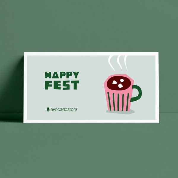 Avocado Store Wunschbetrag Gutschein als druckfähige PDF per E-Mail ab 10€ - Happy Fest - Heiße Schokolade