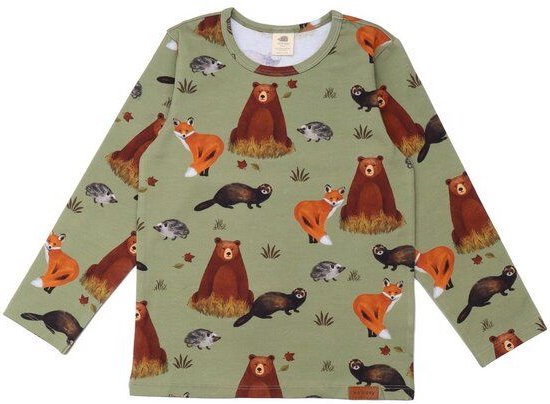 Kinder Langarmshirt GOTS zertifiziert Bio-Baumwolle Grün mit Tipi-Print Allover – Walkiddy