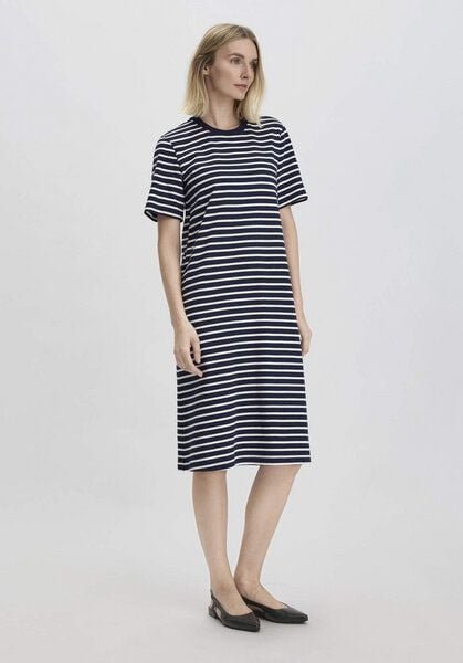 hessnatur Streifen Heavy Jersey Slub Kleid Knielang Relaxed aus reiner Bio-Baumwolle