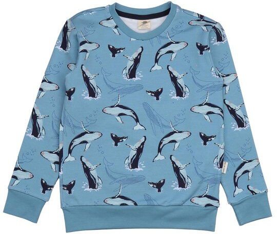 Kinder Sweatshirt GOTS-zertifiziert aus Bio-Baumwolle, blau mit Wal-Print – Walkiddy, weich, hautfreundlich, nachhaltig ...