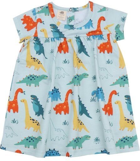 Baby Kleid GOTS zertifiziert – 95% Bio-Baumwolle, Hellblau mit Dinosauriermotiv, Kurzarm, weich & bequem | Walkiddy