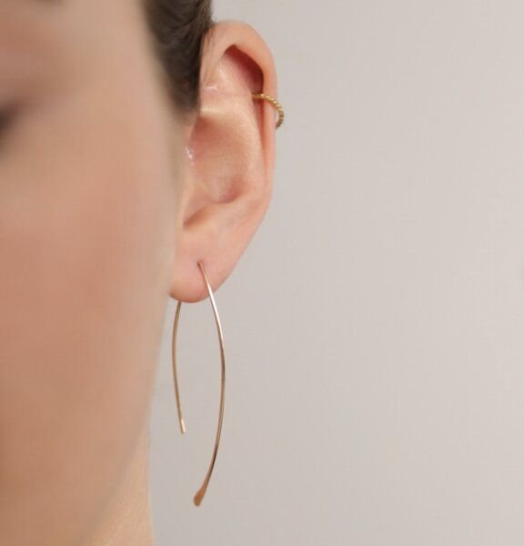 BELLYBIRD Jewellery CREOLEN - Navette, gehämmerte Creolen in V-Form, Silber/Vergoldet/Rosé