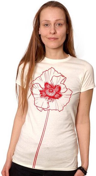 HANDGEDRUCKT "Mohnblume" Frauen-T-SHIRT von Earth Positiv Biobaumwolle
