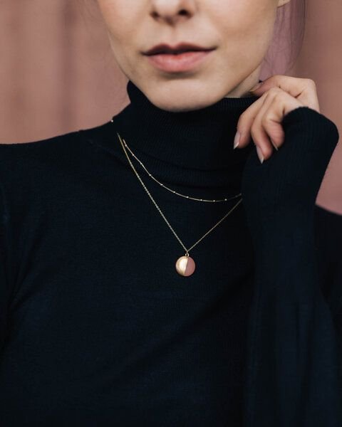 lille mus Schmuckset Kette 'Halbkreis' aus Porzellan + Kette 'Kugeln' 925 Silber / vergoldet