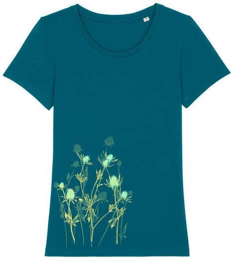 Spangeltangel Damenshirt mit Distel-Motiv aus Bio-Baumwolle, Natur-Motiv