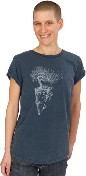 Life-Tree Shirt aus Biobaumwolle Fairwear für Damen "Maple Island" in Washed Green/Washed Blue/Washed Red