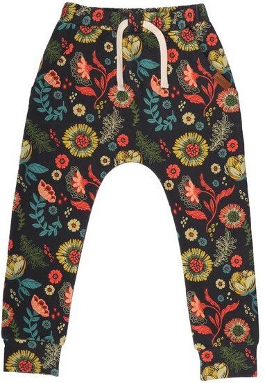 Kinder Jogginghose GOTS zertifiziert – Anthrazit mit Blumenmuster, Bund mit Kordel, weich & bequem | von Walkiddy
