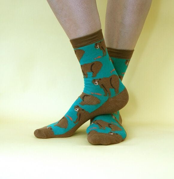 Fräulein Prusselise Grizzly Socken petrol braun bunt gemustert