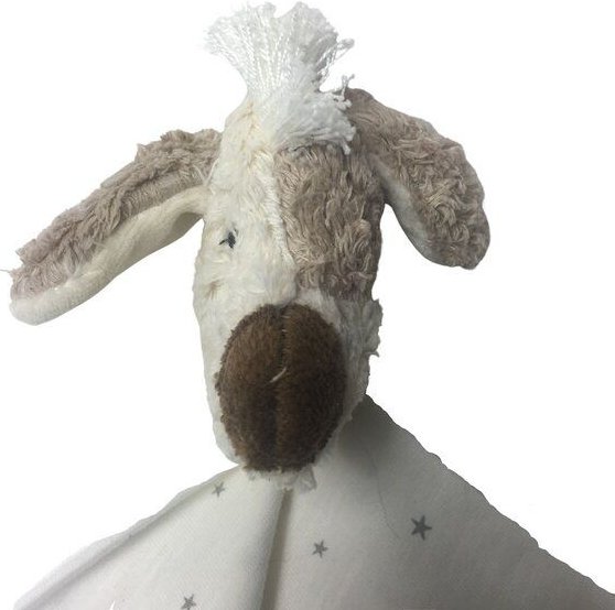 Pat und Patty Personalisertes Schmusetuch/ Schnuffeltuch, Greifling Hund "Neo" ,Farbe : beige , 100 % Baumwolle-kbA/GOTS