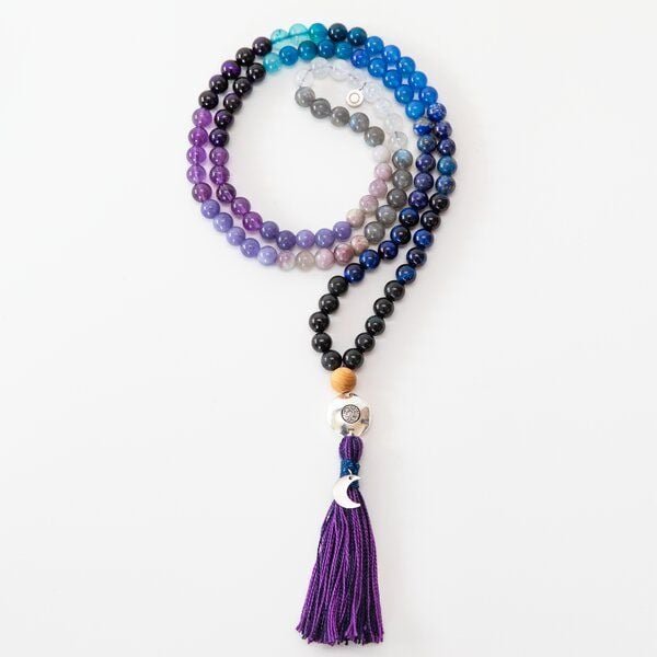 Divasya Mala-Kette "Moon Child" aus Amethyst- Mondstein- Lapislazuli (u.a.)
