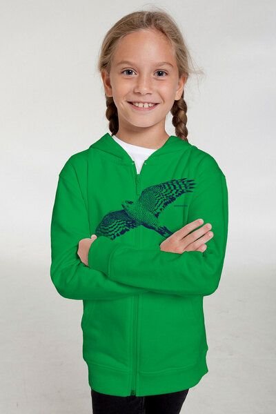 Peaces.bio - handbedruckte Biomode Bio-Kinder-Zip-Hoodie "Sperber"