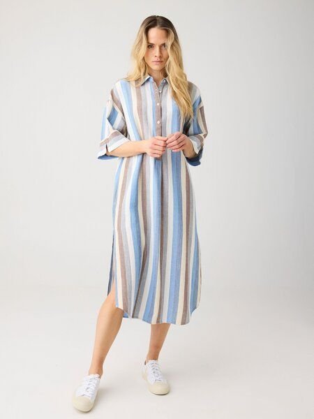 Thumbnail - KnowledgeCotton Apparel Kurzarm-Blusenkleid mit Struktur aus Bio-Baumwolle