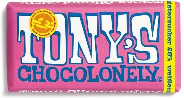 Tony´s Chocolonely Weiße Schokolade mit Himbeere und Knisterzucker - 180 Gramm